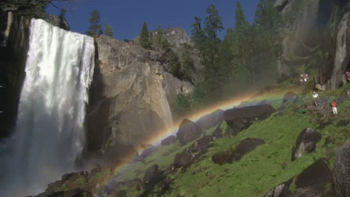 A Waterfall With A Rainbow Behind It GIF