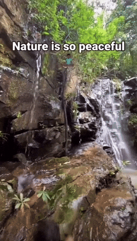 A Waterfall With The Words Nature Is So Peaceful GIF
