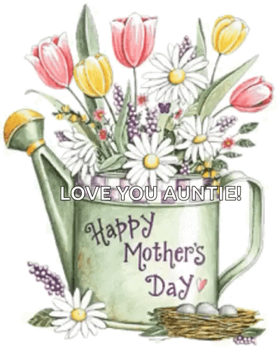 A Watering Can Filled With Flowers And The Words `` Happy Mother 'S Day '' GIF