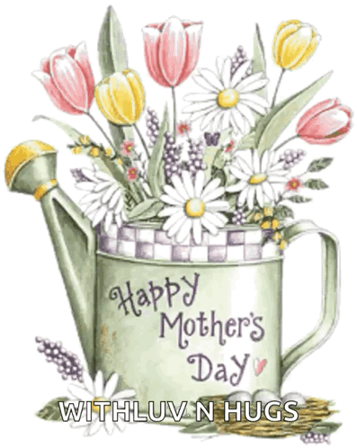 A Watering Can Filled With Flowers For Mothers Day GIF