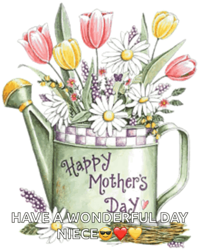 A Watering Can Full Of Flowers With The Words Happy Mother 'S Day On It GIF