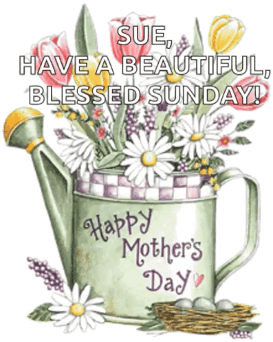 A Watering Can With Flowers In It And The Words Happy Mother 'S Day GIF