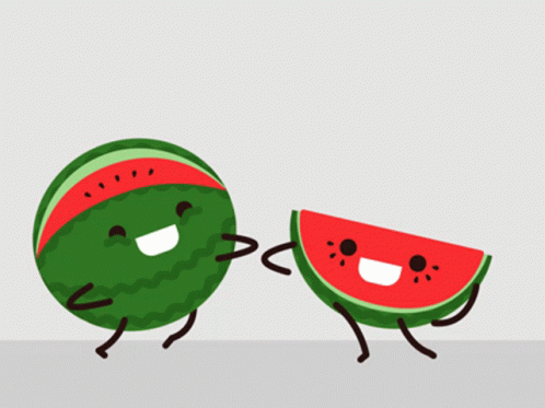 A Watermelon And A Slice Of Watermelon Dancing Together GIF