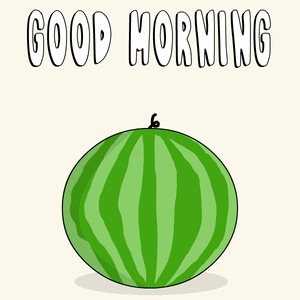 A Watermelon With A Penguin Inside Of It And The Words Good Morning Written Above It GIF