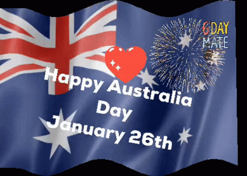 A Waving Flag With The Words Happy Australia Day January 26Th In White Letters GIF