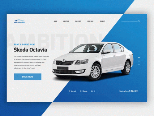 A Website For Easy Car Rent Shows A Skoda Octavia Car GIF