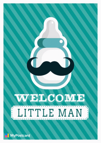 A Welcome Little Man Card With A Bottle With A Mustache GIF