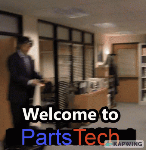 A Welcome To Parts Tech Sign With A Blurry Image GIF