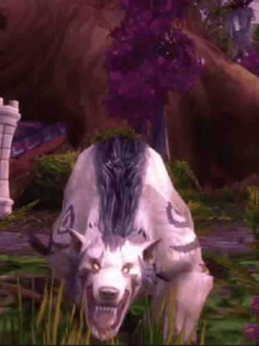 a white and black animal with a purple stripe on its back