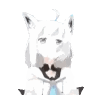 a white anime girl with a cat 's ears and a bow tie .