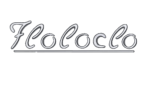a white background with the word floocclo written in silver