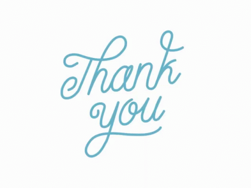 A White Background With The Words Thank You In Blue Letters GIF