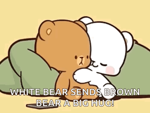 A White Bear Is Hugging A Brown Bear On A Pillow . GIF