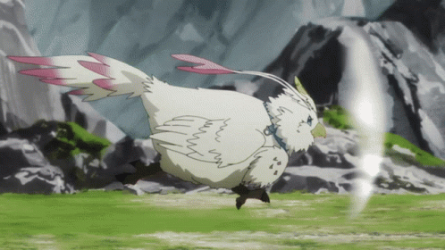 A White Bird With Pink Feathers Is Flying In A Field GIF
