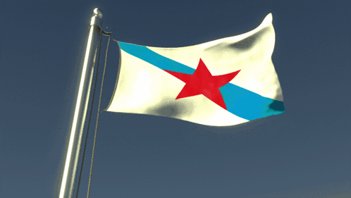 A White Blue And Red Flag With A Red Star On It GIF