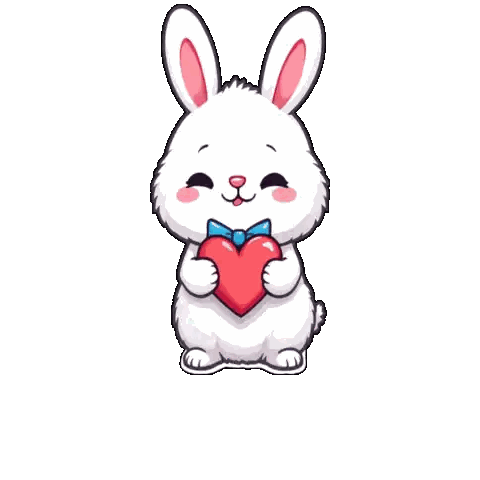 a white bunny rabbit is holding a red heart in its hands