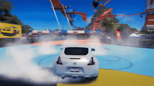 A White Car Is Doing A Stunt In A Video Game GIF