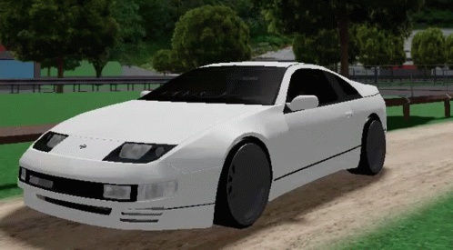 A White Car Is Driving Down A Dirt Road GIF