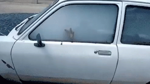 A White Car With A Hand Sticking Out Of Its Window GIF