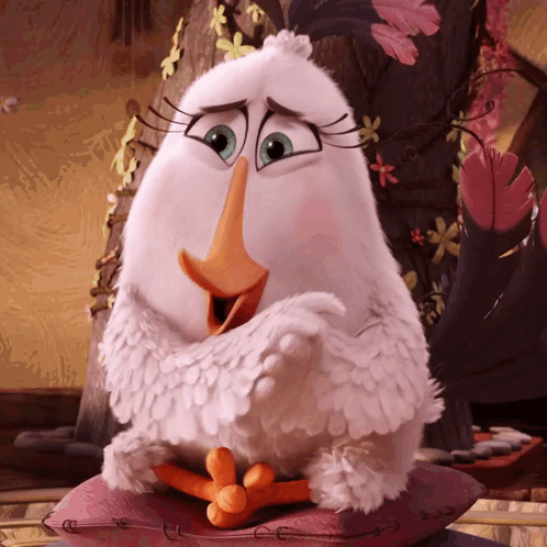 White Cartoon Bird Sitting On Pillow GIF