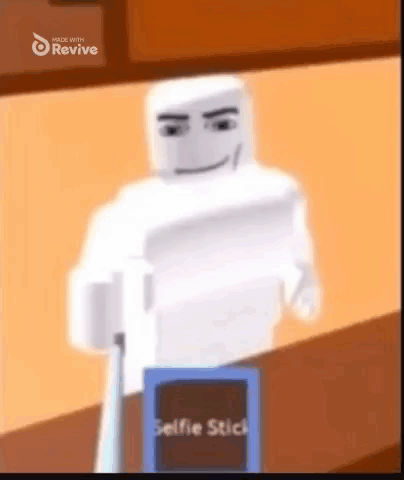 A White Cartoon Character Is Standing Next To A Selfie Stick . GIF