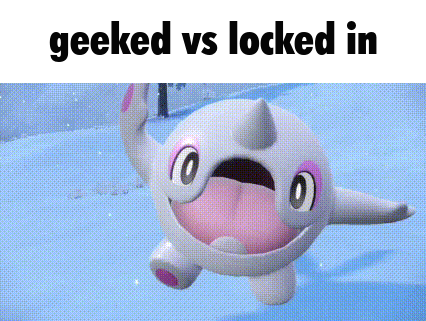 A White Cartoon Character With A Pink Tongue Sticking Out Is Standing In The Snow . GIF