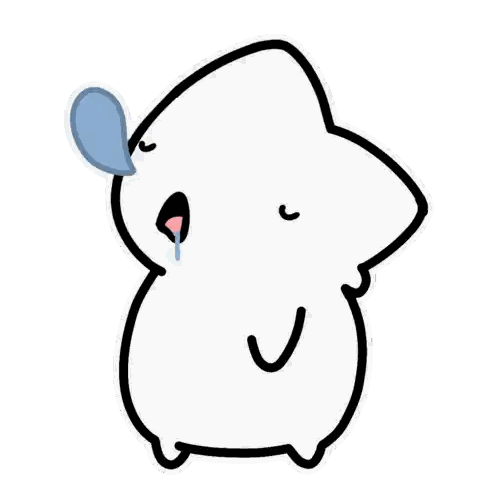 a white cartoon character with a tear coming out of its nose