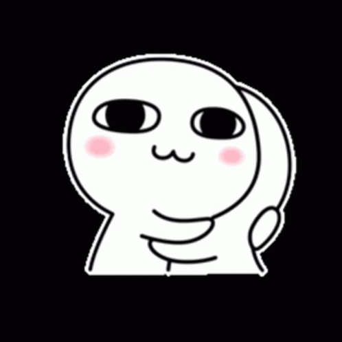 A White Cartoon Character With Big Eyes And A Pink Cheek Is Making A Face . GIF