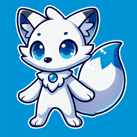 A White Cartoon Fox With Blue Eyes And A Blue Tail GIF