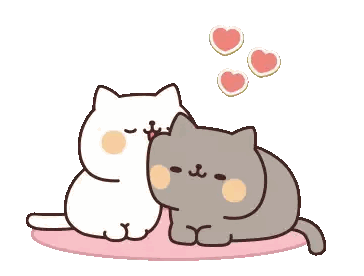 a white cat and a gray cat are laying next to each other on a pink pillow