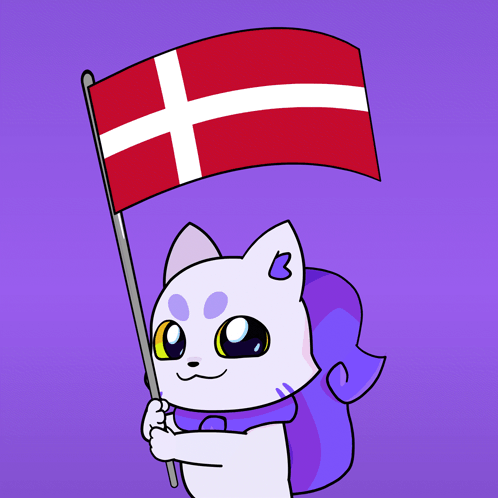 A White Cat Holding A Red And White Flag With A Cross On It GIF
