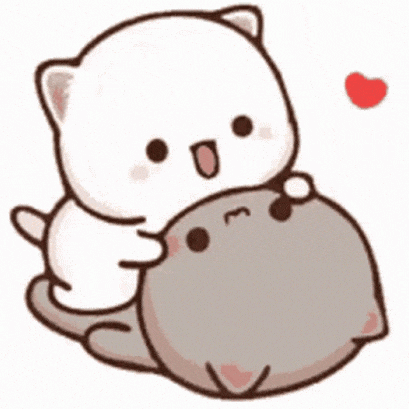 A White Cat Is Laying On Top Of A Gray Cat . GIF