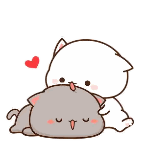 a white cat is laying on top of a gray cat with a red heart in the background .