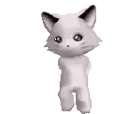 a white cat is standing on its hind legs and looking at the camera .