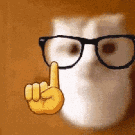 A White Cat Wearing Glasses And A Yellow Hand Is Pointing Up . GIF