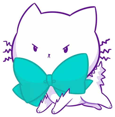 a white cat with a blue bow on its neck