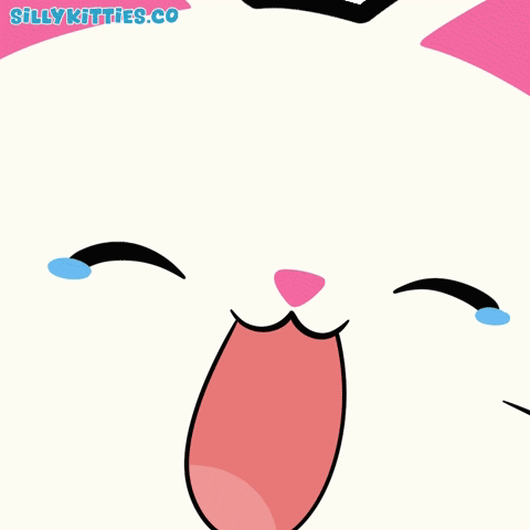 A White Cat With Pink Ears Is Laughing With The Words " Sillykitties.co " Behind It GIF