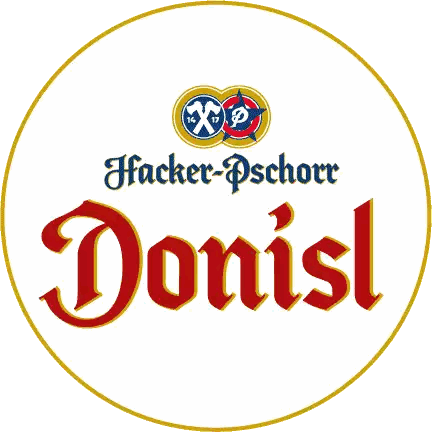 a white circle with red letters that says domisl on it