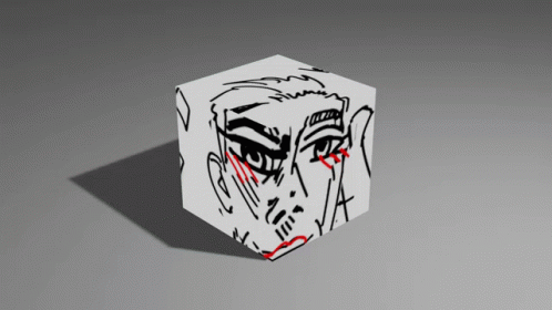 White Cube With Face Drawing GIF