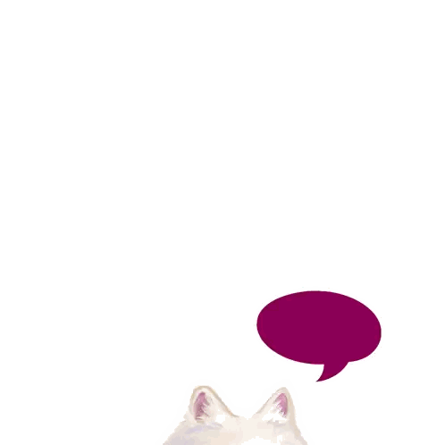 a white dog with a speech bubble that says hi on it