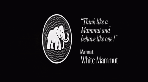 A White Elephant In A Circle With The Words " Think Like A Mammut And Behave Like One " Below It GIF