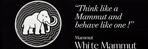 A White Elephant Is In A Circle With The Words " Think Like A Mammut And Behave Like One " GIF