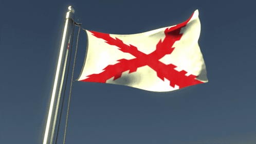 A White Flag With A Red Cross On It Is Flying In The Wind GIF
