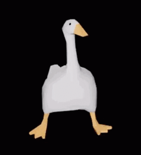 A White Goose With A Yellow Beak Is Standing On Its Hind Legs On A Black Background . GIF