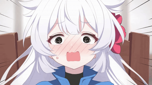 A White Haired Anime Girl With A Red Flower In Her Hair GIF