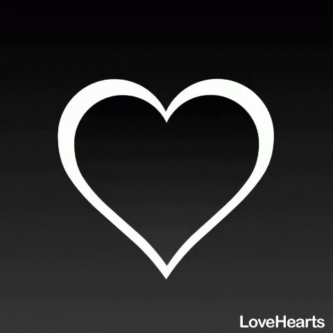 A White Heart On A Black Background With Lovehearts Written On The Bottom GIF