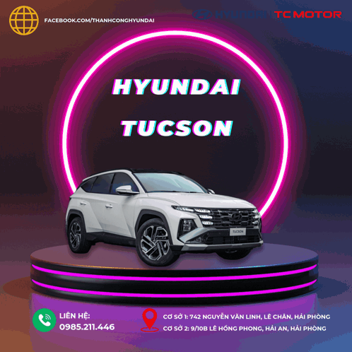 A White Hyundai Tucson Is On A Stage GIF