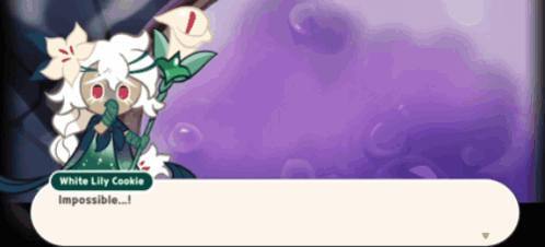 A White Lily Cookie In A Video Game With A Purple Background GIF