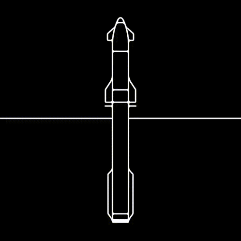 A White Line Drawing Of A Rocket On A Black Background GIF