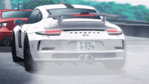 A White Porsche Car With A License Plate That Says 8 529 GIF
